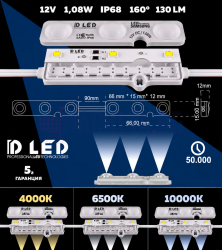 Led module with three lenses 10000 K